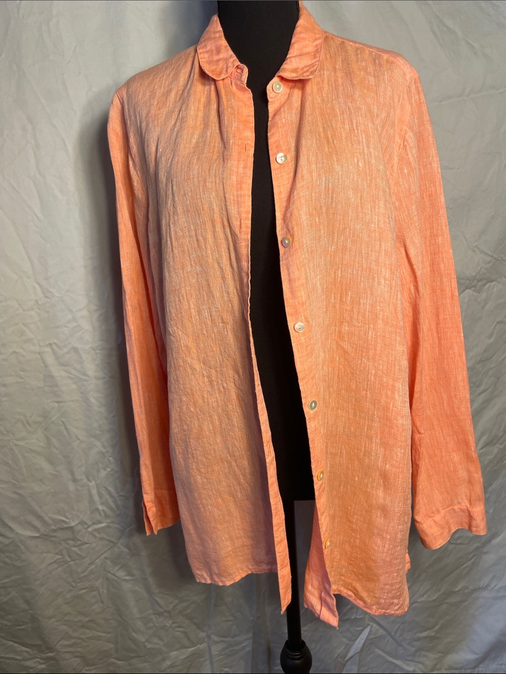 J. Jill Peach Button-Down 100% Linen Blend Shirt